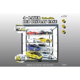 King Creation 2 Layer LED Light Display Case with Mirrored Back & Base Black for 1/24 scale