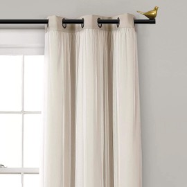 MERIVILLE 3/4" Diameter Farmhouse Single Window Treatment Curtain Rod, Gold Bird Finials (48"-84", Black Rod)