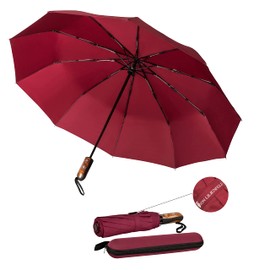 VON LILIENFELD Umbrella Pocket Umbrella Stormproof with 10 Fibreglass Struts Open-Close Automatic Teflon Coating Travel Case Clark, bordeaux, Folding umbrella