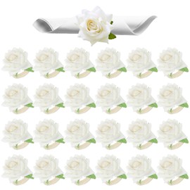 Set of 24 Flower Napkin Rings White Rose Napkin Rings Handicraft Flower Napkin Rings White Flower Napkin Holder Napkin Holder Table Decor for Wedding Thanksgiving Banquet Christmas Birthday Party