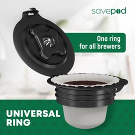 SavePod Cafetera con cápsulas de café reutilizables, compatible con máquinas de café Keurig y K-Cup, inteligente, fácil de usar y conveniente (anillo negro)