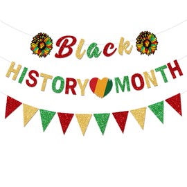 FHGG Glitter Black History Month Decorations Banner Supplies African American Banner Party Garland Decoration African BHM Worthwhile Commemoration Festival Holiday Afro Sign Party Supplies Decorations