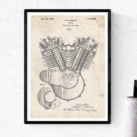Nacnic Vintage Harley Motor Patent Poster Vintage Style Wall Decoration Illustration of Motorcycle and Car Parts Various Geometric Old Inventions Pictures Without Frame Size A3
