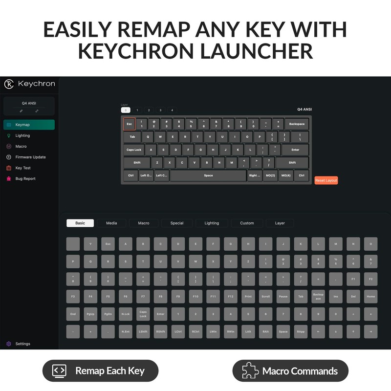 Keychron Q4 Wired Custom Mechanical Keyboard, 60% Layout QMK/VIA Programmable