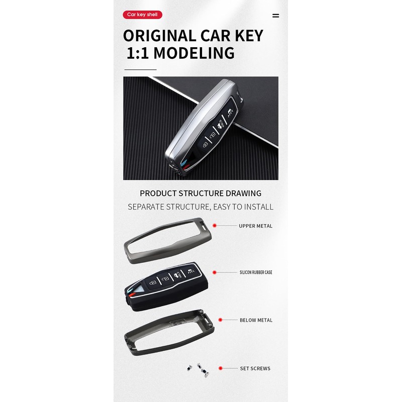 SANRILY Key Cover for Mitsubishi Key 2023, Silver-keyring B, 4