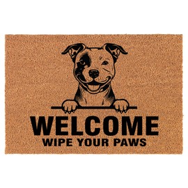 Welcome Doormat Coco Coir Door Mat Gift Welcome Wipe Your Paws Pit Bull (30" x 18")