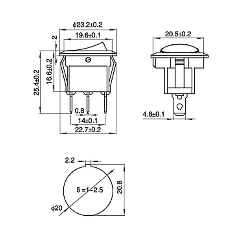20Pcs 12V Round Rocker Switch LED Light 3 Pin 2