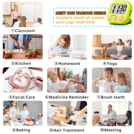 Timer for Kids Teachers Digital Kitchen Timers for Cooking Large Magnetic Classroom Timer 2Pack-Blue Green