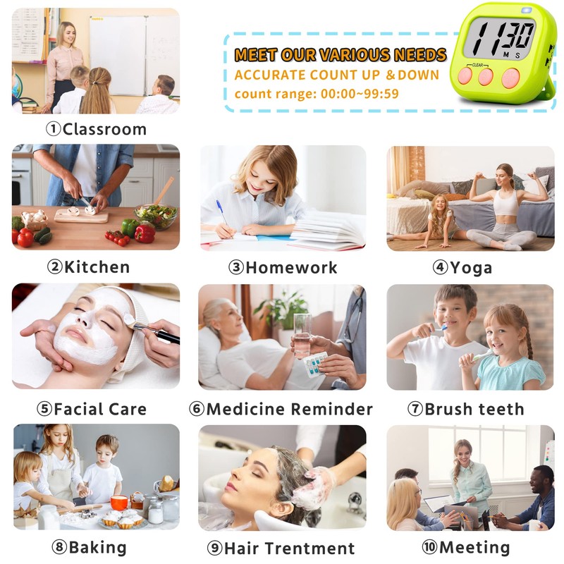 Timer for Kids Teachers Digital Kitchen Timers for Cooking Large