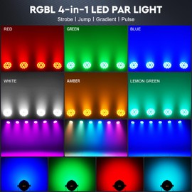 200W Stage Par Lights, RGBL 4-in-1 LED Par Can Light with DMX512 Sound Activated Controlled Aluminum LED Uplights, Stage Lights for Parties DJ Wedding Festival Events Church Theater