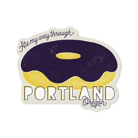 Die Cut Sticker Portland, Oregon, Ate My Way Collection, Doughnut, Food Sentiment, Vinyl Sticker 1 to 3 inches (Waterproof Decal for Cars, Water Bottles, Laptops, Coolers), Small