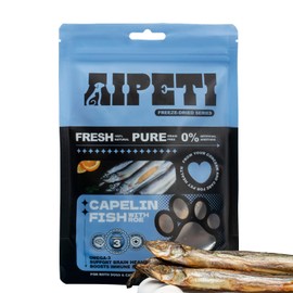 AIPETI Freeze Dried Capelin Fish Treats for Cats & Dogs, Single Ingredient, Rich in Omega 3 & 6 for Healthy Skin & Coat, Grain Free, 100% Whole Fish, Premium Quality High Protein Training Snacks