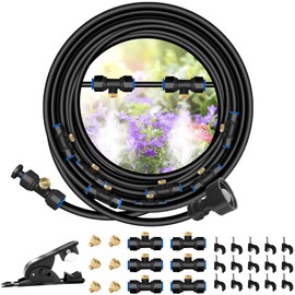 Misting Cooling System, 65FT (20M) Misting Line, 20 Misting Fittings, 20 Brass Mist Nozzles, 1 Faucet Adapters (3/4"), Outdoor Mister System for Patio Garden Trampoline Greenhouse