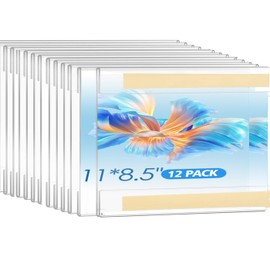 Jflaway 12 Pack 11x8.5 inch Acrylic Sign Holder, Horizontal Clear Plastic Frame for Paper, Wall Mount Sign Holders with Double Side Tape Adhesive for Home, Office, Store, Restaurant