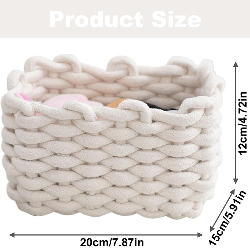2 Pack Small Woven Baskets, Natural Cotton Rope Woven Baskets