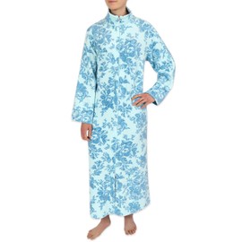 Miss Elaine Robe - Long Fleece Zipper Bathrobe with Long Sleeves and Two Pockets