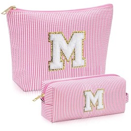 Juego de 2 piezas Neceser Mujer para el Maquillaje - Alfabeto de la Cosmetiquera Para Maquillaje, Tela Duradera Estuche de Maquillaje, Ideal Festival de Regalo para Monther, Hija, Novia (M, rosado)