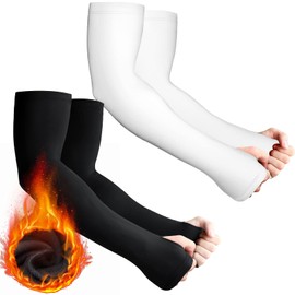 Skylety 2 Pairs Arm Sleeves Warmer Cycling Thermal Warmer Sleeves Arm Winter Cover with Thumb Holes for Men Women(Medium,Black, White)