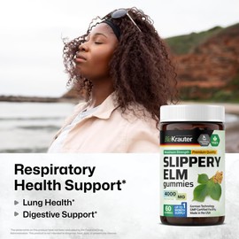 BIO KRAUTER Slippery Elm Gummies 4000 mg - 60 Count 30 Days of Supply - Digestive & Respiratory Support - Ulmus Rubra Gummies for Lungs - Slippery Elm Bark for Women & Men - Vegan, GMO-Free