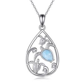 AXELUNA Sea Turtle Necklace Sterling Silver Summer Wave Ocean Hawaii Beach Necklace Teardrop Ocean Jewelry for Women