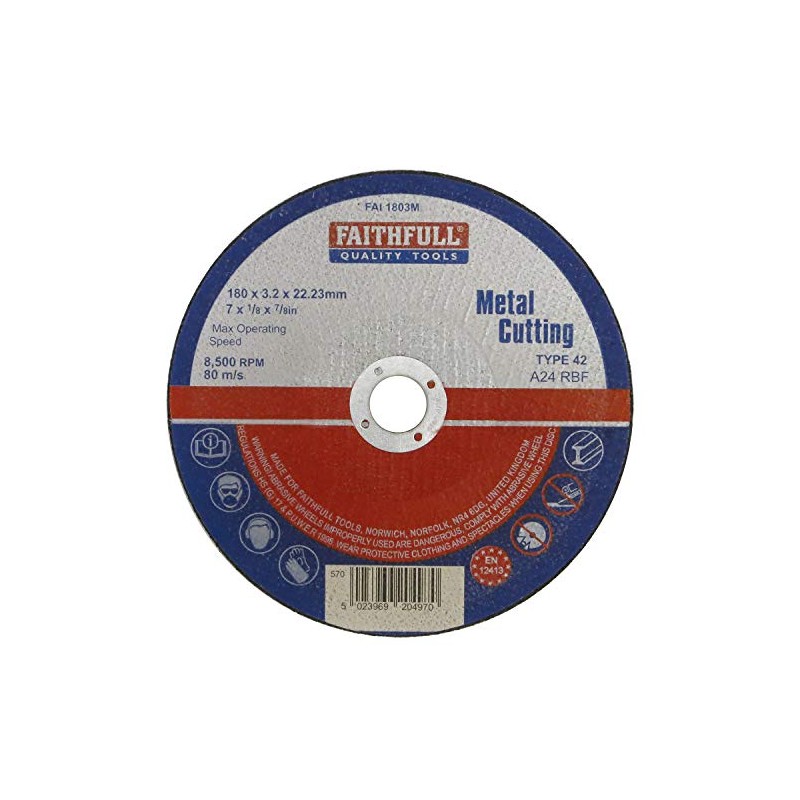 Faithfull Cut Off Disc for Metal 180 x 3.2 x