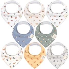 8-Pack Organic Baby Bandana Drool Bibs - Stylish Unisex Bandana Bibs, Super Absorbent Bandana Drool Bibs, Gentle Teething Bibs for Infants, Organic Cotton Baby Bib (Pets & Paws)
