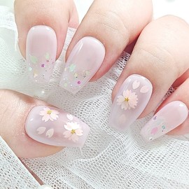 Handmade nail tips when cherry blossoms bloom - Long Coffin / 벚꽃 필 무렵 수제네일팁 - 롱 코핀