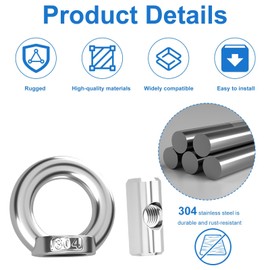 kcrnw 12 pcs M4 Lifting Eye Nut Barrel Nuts and Slotted Dowel Bolts 304 Stainless Steel Female Thread Nuts Fastener Shoulder Metric Ring for Marine Furniture Bed Cot Chairs Crib Caravan Motorhome