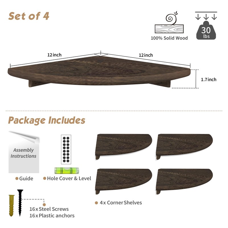 Forbena Large Corner Floating Shelves for Wall Set of 4,