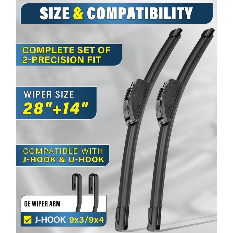 Pro Silicone Windshield Wiper Blade 28"+14" All-Season Performance