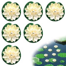 Zeevill Floating Foam Lotus Flowers, 6 Pcs Artificial Water Lilies Artificial Pond Plants for lake, Floating Pond Plants Ornaments for Pond Decorations, White
