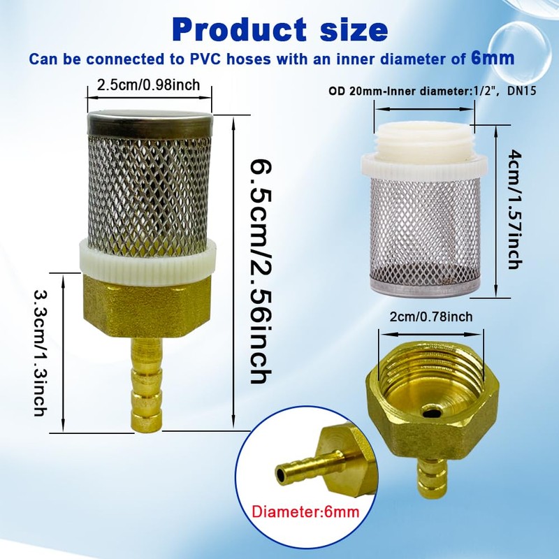 AIMCOCO 6mm Inline Strainers Filter Copper Tube Joint 6mm Diameter