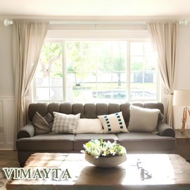 28-48 Inches Curtain Rods for Window, Vimayta 1 Inch Diameter Drapery Rod with Resin Finials, Ideal Adjustable Heavy Duty Single Curtains Rod for Bedroom, Living Room Decoration, White Wood Grain