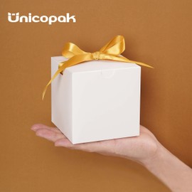 UnicoPak 4x4x4 White Gift Boxes 50 Pcs, Elegant Small Gift Boxes with Lids for Birthday Party Wedding Holiday Christmas Gift Box for Ornaments, Treats, Candle, Mug, Crafting