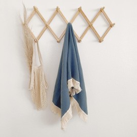 Muslin Cotton Baby Receiving Blanket with Fringe, Boho Bohemian Tassels, Nursery Decor, Boy or Girl Unisex Swaddle Wrap, Use as Throw or Nursing Fringed Blankets (Blue)