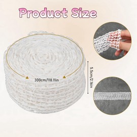 jushion Ham Net, White, 3 m Rolled Roast Net, Cotton Thread, 18 Holes, Meat Net, Elastic Roulade Net, Cooking Accessories, Meat Net Roll for Storage, Hanging, Net for Roast Roast