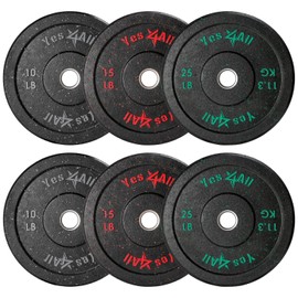 Yes4All 2-Inch Bumper Plate, Olympic Rubber Weight Plate with Steel Insert for Weightlifting & Strength Training (100LB Plate Set)