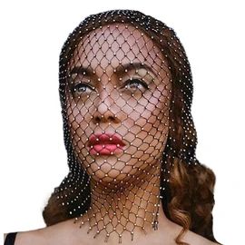 Mesh Rhinestone Masquerade Masks Full Face Veils See Through Headscarfs Headwear Turban Crystal Headbands Head Covers Wraps
