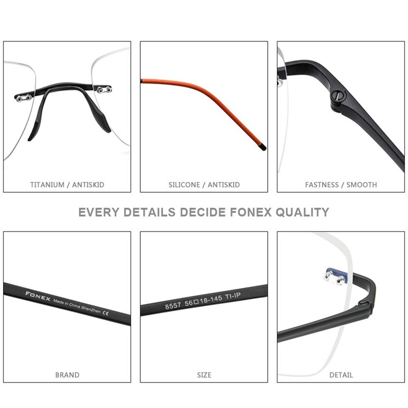 FONEX Titanium Glasses Frame Men,Rimless Square Eyeglasses Frameless Myopia Optical