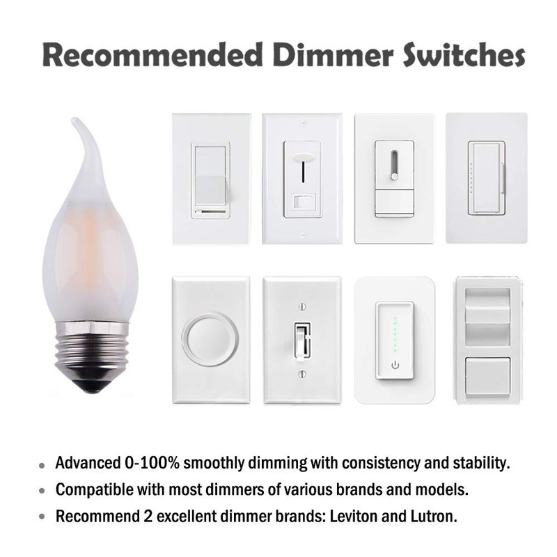 OPALRAY C35 6W Dimmable LED Candelabra Bulb, E26 Regular Base,
