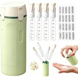 4 in 1 Travel Bottles for Toiletries,Pack de 4 envases de Viaje Recargables a Prueba de Fugas de 30 ml con Etiquetas en inglés, Accesorios para Kits de Viaje (Verde)