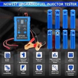 ZKTOOL Universal Fuel Injector Cleaner And Tester Kit, 8 Pulse Modes, 4 Wire Dual Channel for 2 Fuel injectors, 8 Size Cleaning Adapters, 12V/5V Output Power-Test and Clean Two Fuel Injectors