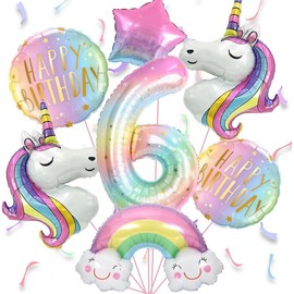 Unicorn Balloons, 6 Years, 7 Pieces, Birthday Balloons, 6 Rainbow, Balloons Birthday Girl 6, Birthday Decoration for 6 Year Old Girls