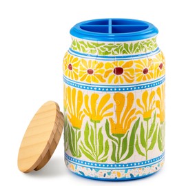 PieceRelax 3D Puzzle Jar 128 Plastic Pieces for Adults - Summer Blossoms Use Includes Divider Pen & Utensil Holder with Wooden Lid Dining,Study Living Room Medium [BA1016]