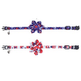 American Flag Cat Collar with Bell Sunflower Star Adjustable 4th of July Breakaway Kitten for Independence Day