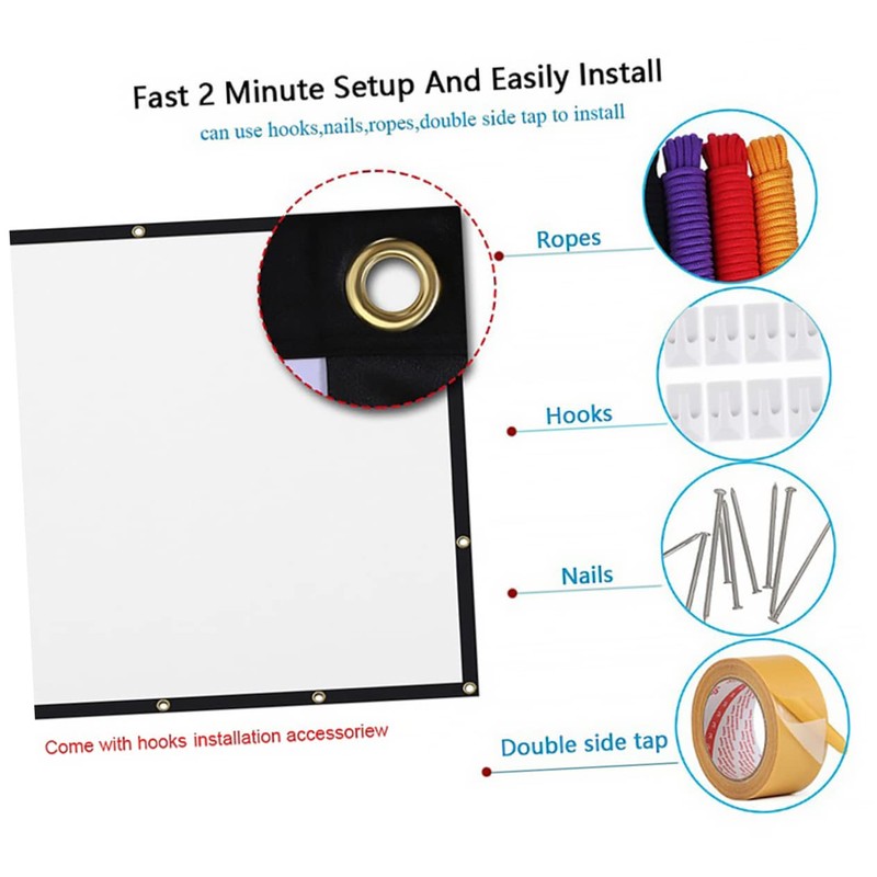 KONTONTY Portable Crease Projector Screen Foldable Movie Screen for Indoor