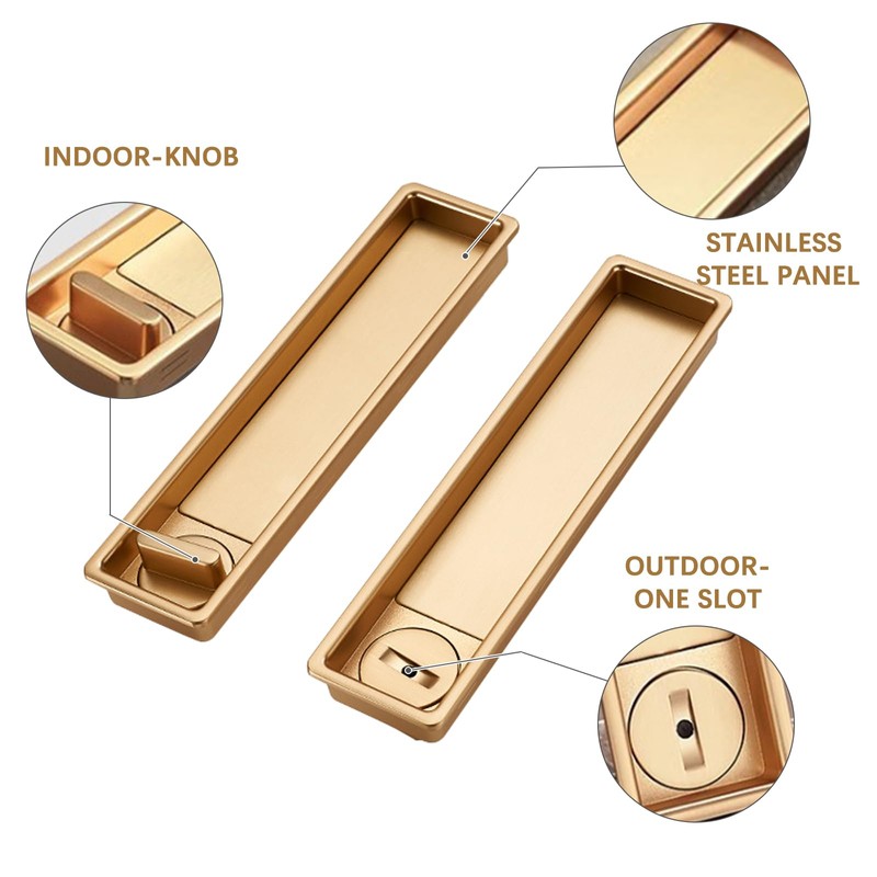 Pocket Door Lock Hardware with Pull, Recessed Handle Latch,Invisible Sliding