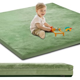 SEPARO Baby Play Mat for Floor,Thick Foam Play Crawling Mat with Removable Washable Cover,Non Slip Soft Velvet Nursery Rug for Toddlers,Infants,Kids Yoga Mat,Tatami Mat,50x50 Inch,Green