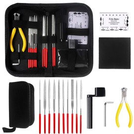 Guitar Care and Maintenance Accessories Tools Set Kit With Guitar Needle File String Action Ruler Gauge String Winder and Cutter Guitar Wrench For Guitar Ukelele Bass Stringed Instruments (15 pcs)