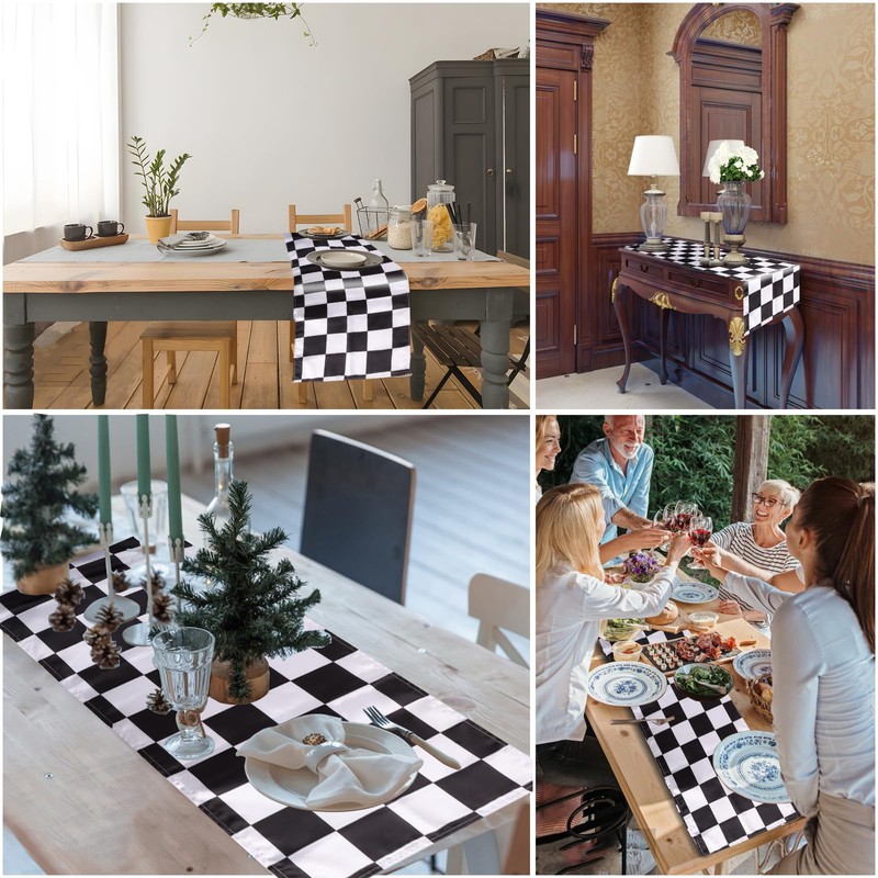 Black and White Table Runner, Checkered Pattern Table Runners, 30